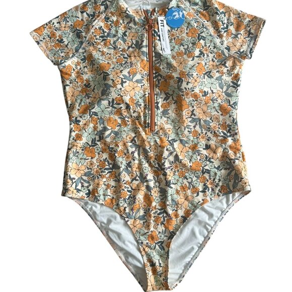 CUPSCHE Floral Front Zip Short Sleeve Swimsuit Size XL NEW NWT - Picture 3 of 6